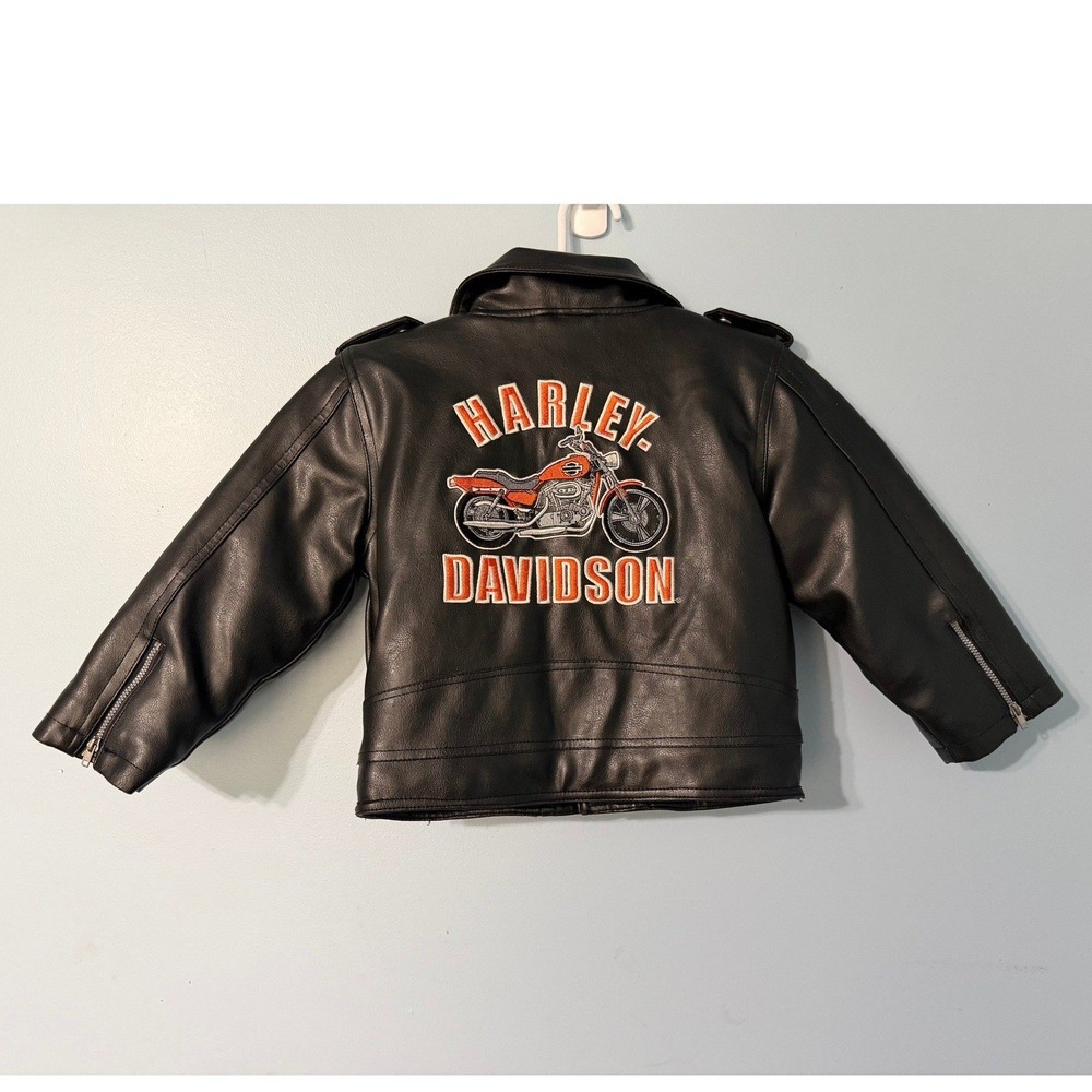 Harley Davidson 4T Kids Faux Leather Biker Jacket Black Embroidered